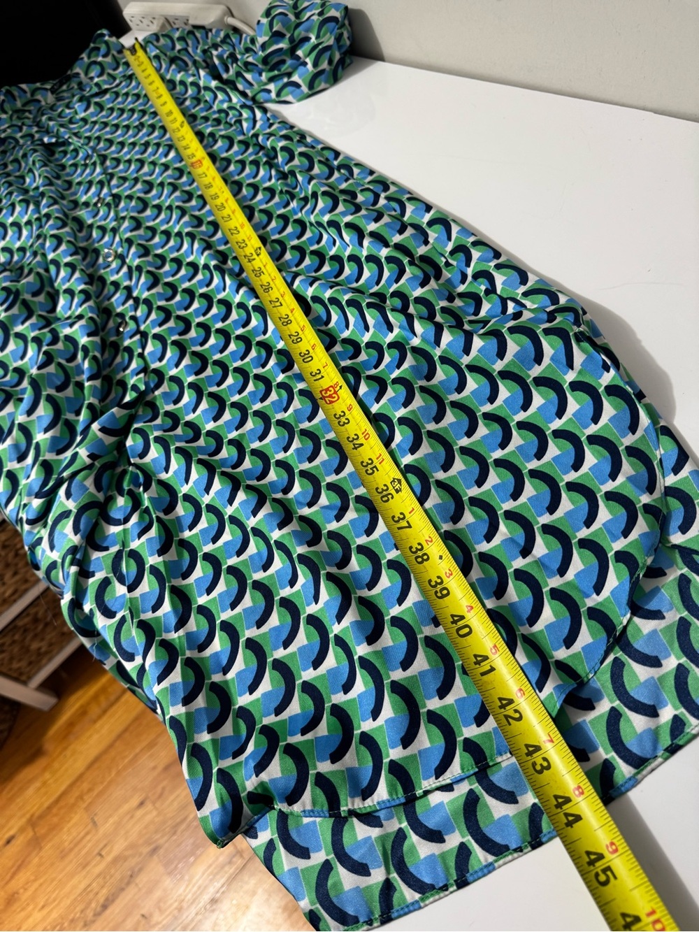 Zara Blue & Green Printed Long-Sleeve Midi Shirt Dress - Picture 5 of 6